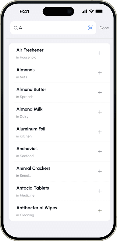 List mockup